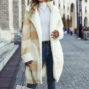 Женские осеннезимние пальто с клетчатым принтом в стиле Y2K, однобортное пальто с длинным рукавом, круглый воротник, флисовые теплые куртки, верхняя одежда
