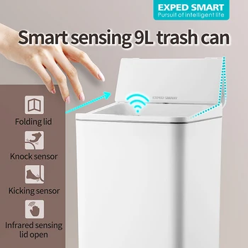 Мусорные баки с сенсорной панелью Smart Intelligence емкостью 9 л для дома, кухни, гостиной, спальни, ванной комнаты, офиса, Электрический мусорный бак