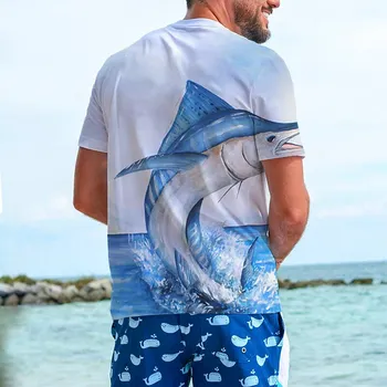 Модный тренд, мужская футболка с принтом Ocean Elements, свободный вырез, Дышащая Удобная летняя одежда большого размера Модный тренд, мужская футболка с принтом Ocean Elements, свободный вырез, Дышащая Удобная летняя одежда большого размера 1