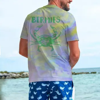 Модный тренд, мужская футболка с принтом Ocean Elements, свободный вырез, Дышащая Удобная летняя одежда большого размера Модный тренд, мужская футболка с принтом Ocean Elements, свободный вырез, Дышащая Удобная летняя одежда большого размера 2