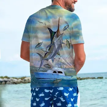 Модный тренд, мужская футболка с принтом Ocean Elements, свободный вырез, Дышащая Удобная летняя одежда большого размера Модный тренд, мужская футболка с принтом Ocean Elements, свободный вырез, Дышащая Удобная летняя одежда большого размера 3