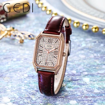 Модные прямоугольные кварцевые наручные часы для женщин, роскошный бренд, кожаный ремешок, календарь, стразы, римский циферблат, водонепроницаемые женские часы
