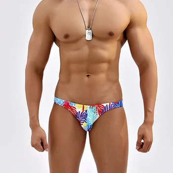 H105 new leaf print обтягивающие сексуальные мужские купальники с низкой талией, плавки-трусы, бикини, купальники для серфинга, горячие пляжные шорты для геев