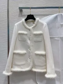 Осенне-зимнее женское пальто из благородной шерсти с круглым вырезом 2023 года