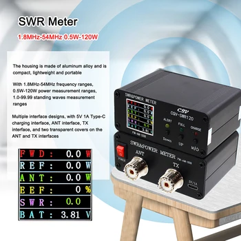 Измеритель мощности КСВ CQV-SWR120 240 *240 Полноцветный HD-дисплей FM-AM-SSB Измеритель мощности КСВ со стоячей волной Сигнализация высокой стоячей волны 120 Вт