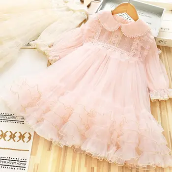 Платье для девочек Осень-зима 2023, новое плюшевое бальное платье, повседневная модная универсальная одежда принцессы, Корейская версия длиной до колен