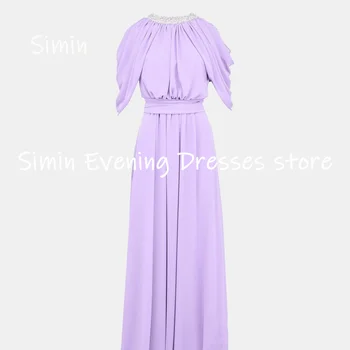 Шифоновое платье Simin трапециевидной формы с овальным вырезом, вечернее платье для выпускного вечера с пайетками, с рюшами, длиной до пола, Элегантные вечерние платья для женщин 2023 г.