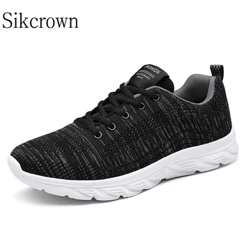 Черно-серая Удобная спортивная обувь для мужчин, легкие кроссовки для бега, повседневные кроссовки, летающие Плетения, Бег, ходьба, плюс большой размер45