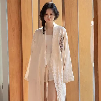 Новая женская пижама с длинными рукавами, осенний халат-кимоно с японским принтом, халат с V-образным вырезом, удобная домашняя одежда, сексуальная пижама