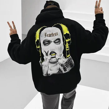 Негабаритных Harajuku с графическим принтом, панк, Y2K капюшоном толстовка свободные рок Гот толстовка с капюшоном одежда хип-хоп уличная толстовка с капюшоном пуловер