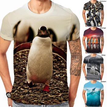 Мужские модные повседневные футболки с короткими рукавами и круглым вырезом и 3D принтом животных-пингвинов