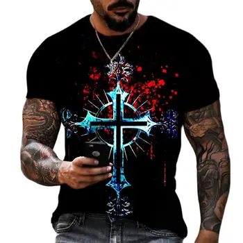 2023 3D Новая мужская футболка с принтом Креста, Топ с коротким рукавом, Крутая Мужская футболка с Распятием, Футболка большого размера, Мужская Винтажная одежда