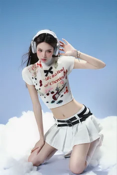 Женская Плиссированная футболка с Мультяшным принтом 