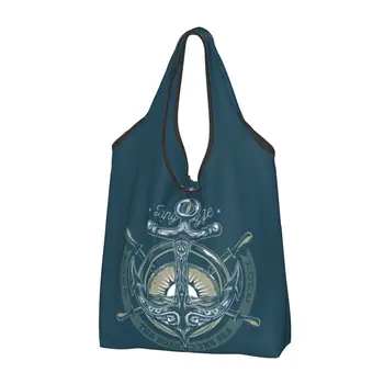 Переработка Ретро Винтажной хозяйственной сумки с морским якорем, женской сумки-тоут, переносных сумок для покупок в морском стиле