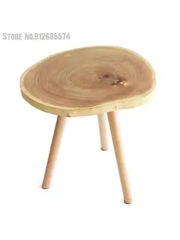 [Столик с деревянной ножкой] Журнальный столик с годовым кольцом из цельного дерева, круглый стол в китайском стиле, креативная мебель для гостиной в скандинавском стиле