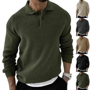 Осенне-зимний мужской свитер, вязаные рубашки-ПОЛО, однотонный вязаный пуловер с лацканами, социальная уличная одежда, повседневная одежда для деловых мужчин