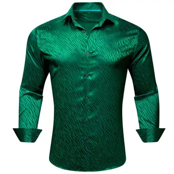 Дизайнерские шелковые рубашки для мужчин, атласные зеленые однотонные мужские блузки с длинным рукавом, повседневные формальные топы с лацканами, дышащие Barry Wang