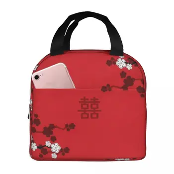 Белая цветущая сакура с термоизолированной сумкой для ланча, Изолированный пакет для бенто, контейнер для еды, сумки для еды, большой ланч-бокс-тоут