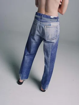 винтажная прямая трубка с цифровой печатью в стиле vibe унисекс High Street Wash визуальное разрушение джинсов CleanFit