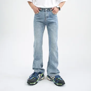 Мужские расклешенные джинсы для хай-стрит, повседневные облегающие джинсовые брюки в стиле хип-хоп, уличная одежда, мужские винтажные брюки с дырками