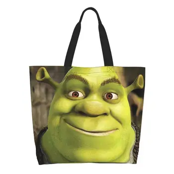 Изготовленная на заказ Холщовая сумка для покупок Shrek, женские Портативные Сумки для покупок в продуктовых Магазинах Большой емкости