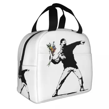 Banksy Flowers Изолированные сумки для ланча Сумка-холодильник Многоразовый бомбер с трафаретом Banksy Large Tote Ланч-бокс для мужчин и женщин для пляжных путешествий