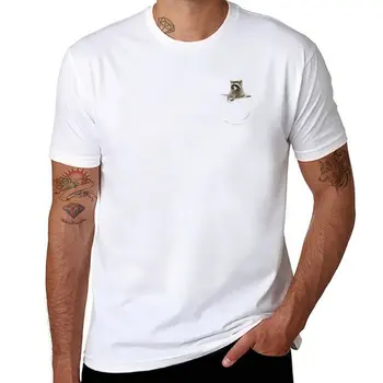 Новая карманная футболка с енотом, футболки-заготовки, летние мужские футболки больших и высоких размеров.