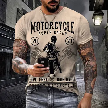 Мотоциклист Super Rider Винтажный топ в стиле американский хип-хоп с коротким рукавом, Свободная повседневная футболка, Быстросохнущая мягкая толстовка разных размеров