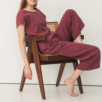 Летняя Двойная Однотонная Универсальная Домашняя Одежда 2023, Пижамный Комплект Для Женщин