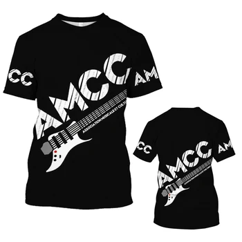 Летняя мужская футболка с круглым вырезом и гитарным графическим принтом в стиле хип-хоп, повседневный пуловер оверсайз с коротким рукавом, Модный тренд мужской одежды