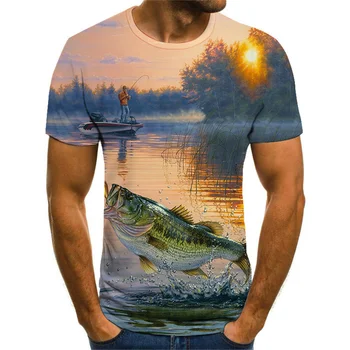 Летняя мода 2023, мужская футболка с 3D-принтом в стиле рыбалки, Уличная Harajuku с круглым вырезом и коротким рукавом, унисекс, Свободные футболки оверсайз