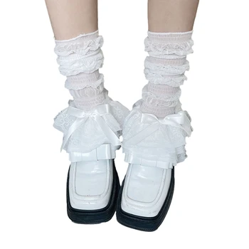 Женская грелка для ног hirigin, носки для ботинок Sweet Lolita, кружевные носки с бантиком на голени для вечеринок, уличная одежда