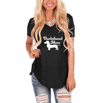 Женская свободная футболка с буквенным принтом Dachshund Mom Dog, винтажная рубашка с V-образным вырезом, женский летний подарок на День матери, повседневный топ