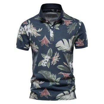 Мужские рубашки поло в гавайском стиле из 100% хлопка с коротким рукавом, качественные повседневные мужские футболки поло для общения, летняя мужская одежда