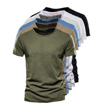 Высококачественная однотонная футболка, мужские повседневные футболки с круглым вырезом, мужская летняя новая классическая футболка из 100% хлопка для мужчин
