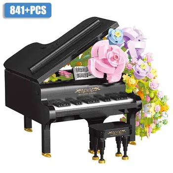 Креативное пианино Скрипка с букетом цветов Строительные блоки мини размера для сборки музыкального инструмента Кирпичики Игрушки для детей Подарки