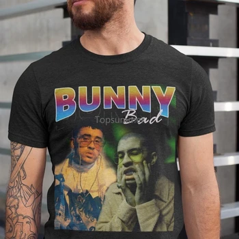Рубашка Bad Bunny Классическая и ретро рубашка Футболка Bad Bunny унисекс с коротким рукавом