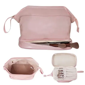 Двухслойная портативная облачная косметичка из искусственной кожи, портативная сумка для туалетных принадлежностей большой емкости, сумка для хранения кистей для макияжа