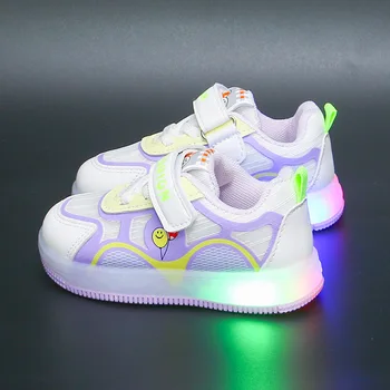 Обувь для девочек, детские кроссовки со светодиодной подсветкой, легкая повседневная обувь для малышей, спортивная обувь на плоской подошве с подсветкой для 1-6 лет