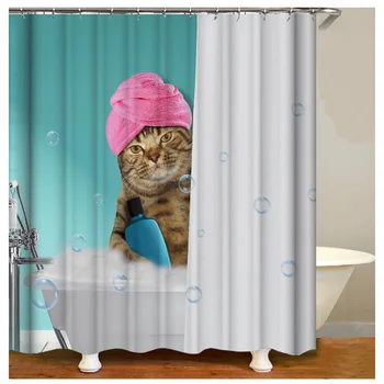 Занавески Занавеска для ванной комнаты Забавная занавеска для душа 2023 Новая занавеска для душа с принтом кота Каваи из полиэстеровой водонепроницаемой ткани для душа