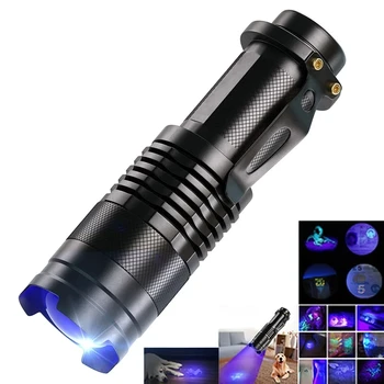 Мини УФ светодиодный фонарик Портативный ультрафиолетовый Blacklight 365 /395nm Масштабируемый фонарик Лампы для обнаружения пятен от мочи домашних животных, скорпиона