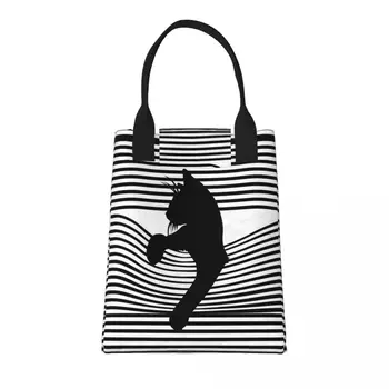 Бумажная сумка для ланча в стиле поп-арт, Кошка в кармане, сохраняющая свежесть, крючок-петля, сумка для ланча, Теплоизоляционная сумка для ланча