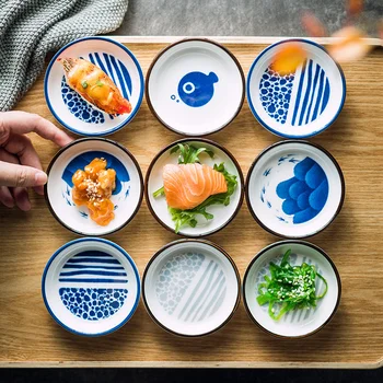 Японское керамическое блюдо для приправ, круглая маленькая тарелка, тарелка для закусок, посуда, Васаби, уксус, соевый соус, посуда для домашней кухни