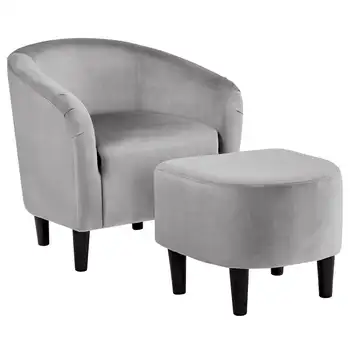 Комплект для стула и оттоманки Easyfashion Velvet Club Accent, серый Комплект для стула и оттоманки Easyfashion Velvet Club Accent, серый 0