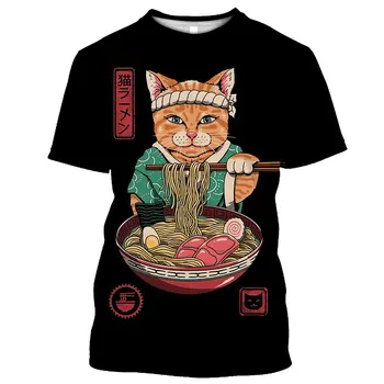 Мужская футболка с рисунком кота японского самурая, свободные топы с круглым вырезом, Дышащая удобная летняя повседневная одежда оверсайз