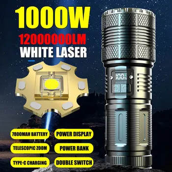 Светодиодные фонари высокой мощности мощностью 60 Вт, супер яркий дальнобойный тактический фонарь 7800 мАч со встроенным аккумулятором, прожекторы, фонарь для кемпинга