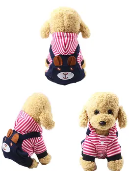 Классическое платье для домашних животных на четырех ножках с мордочкой медведя на спине, ткань для собак в полоску с капюшоном, модная ткань для маленьких животных с капюшоном
