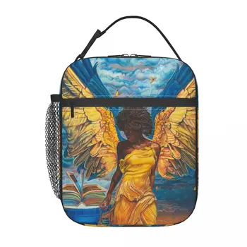 Африканская женщина Gold Wings Angel Студенческая школьная сумка для ланча Оксфордская сумка для ланча для офиса, путешествий, кемпинга, термоохладитель, ланч-бокс