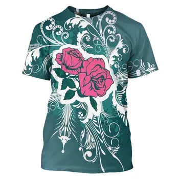 Летняя модная футболка унисекс с рисунком Розы, новая индивидуальность, мужская Повседневная уличная одежда с принтом, топ с круглым вырезом и коротким рукавом оверсайз