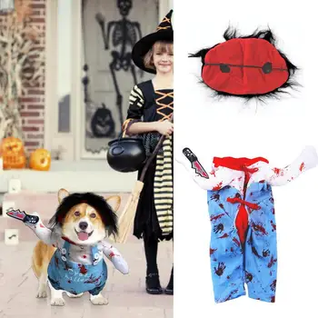 Одежда для домашних животных на Хэллоуин, забавный комбинезон с подтяжками для щенков, комплекты костюмов для косплея собак, креативный наряд с ножом, дышащая ткань